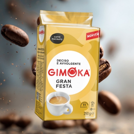 Pakovanje Gimoka Gran Festa mlevene kafe od 250 grama sa šoljicom espresa na ambalaži