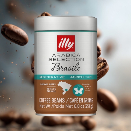 Limena kutija Illy Arabica Selection Brasile kafe u zrnu na neutralnoj pozadini