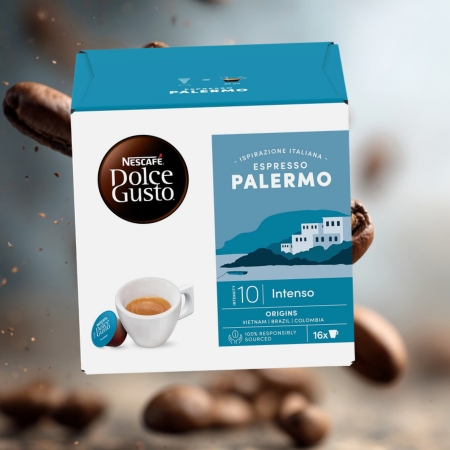 Kutija Nescafe Dolce Gusto Espresso Palermo kapsula sa prikazom šoljice espresa